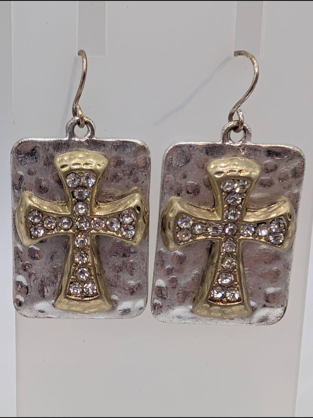 Gold Tone and Silver Tone Cross Crystal Drop Earrings - Women Jewelry